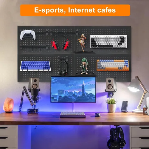Miniatura 8 de 4 paquetes de paneles de tablero de clavijas de metal de 24" x 12" en negro, tablero de clavijas de acero resistente para organizador de pared, Azul