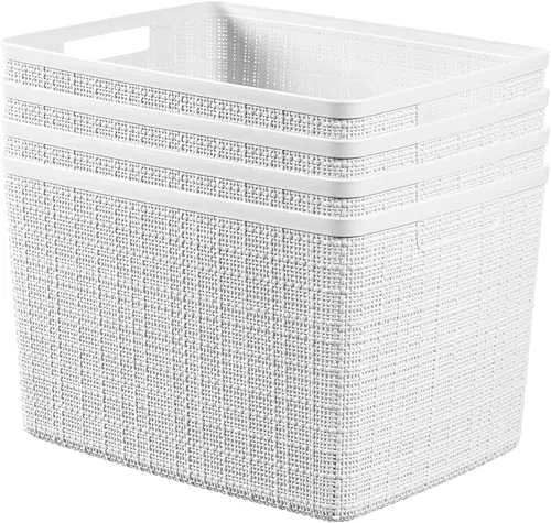 Miniatura 28 de Curver Juego de 6 cestas decorativas de plástico de yute mediano de 12 litros, para organización y almacenamiento, contenedores perfectos para Negro