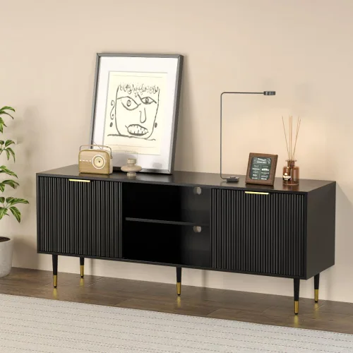 Soporte de TV acanalado de 58 pulgadas, consola de TV moderna de mediados de siglo para TV de 65/70/75 pulgadas, centro de entretenimiento de madera