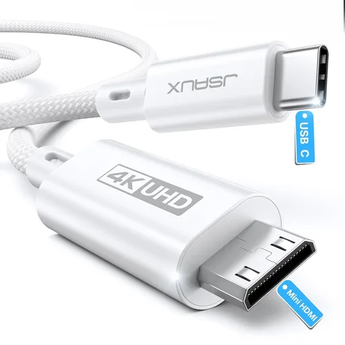 JSAUX Cable USB C a Mini HDMI de 3 pies (no HDMI), alta velocidad 4K tipo C a mini HDMI (4K @30Hz/2K @60Hz/1080P), cable unidireccional compatible