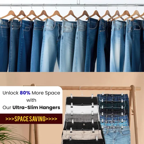 Miniatura 5 de Paquete de 2 perchas para faldas de 6 niveles, ahorro de espacio en el armario con clips para pantalones, pantalones cortos, faldas, leggings