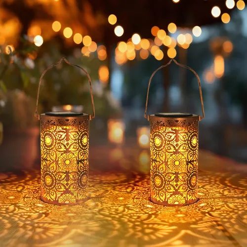 Miniatura 15 de Linternas solares para colgar al aire libre, linterna LED impermeable de metal con energía solar, decoración de patio, linterna con asa, idea