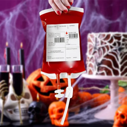 Miniatura 7 de Paquete de 80 bolsas de sangre de Halloween IV para bebidas, contenedor de energía reutilizable, bolsa de jugo para Halloween, zombi, enfermera