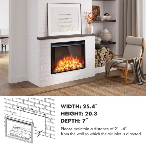 Miniatura 8 de Tangkula Chimenea eléctrica empotrada, chimenea de 26 pulgadas con brillo de llama ajustable, pantalla LED y control remoto con temporizador