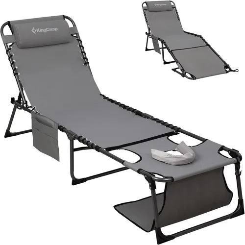 Miniatura 10 de KingCamp Silla de bronceado con agujero facial, sillas de descanso plegables para exteriores, cómodas, ajustables, de 5 posiciones, tumbona plegable
