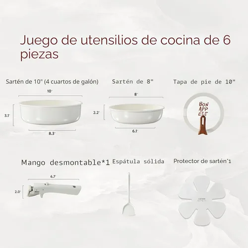 Miniatura 2 de CAROTE Juego de ollas y sartenes de cerámica antiadherentes, juegos de utensilios de cocina antiadherentes con tapa, juego de sartenes con asa