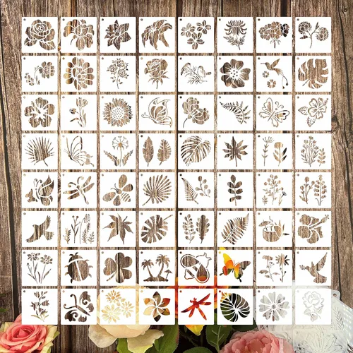 Plantillas de flores para pintar, 64 piezas de plantillas de 3 pulgadas para manualidades, plantillas para pintura en rocas, plantillas de plástico