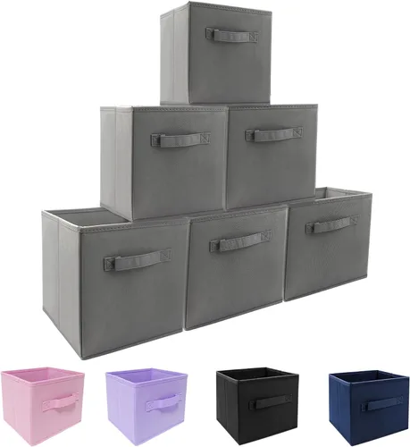 Miniatura 18 de EBIGIC Contenedores de almacenamiento negros de 9.0 x 7.5 x 7.5 pulgadas, tamaño pequeño Fabirc plegable, organizador de juguetes para armario, paño