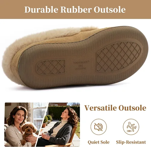 Miniatura 5 de RockDove Pantuflas tipo mocasín de microgamuza con forro de piel sintética para mujer