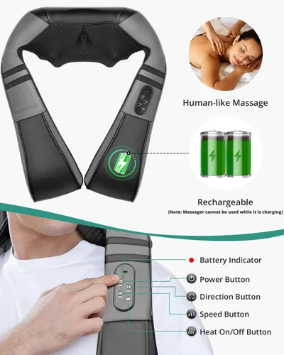 Miniatura 2 de Medcursor Masajeador de Cuello con Calor para Alivio del Dolor de Tejido Profundo, Recargable, Masajeador Shiatsu para Cuello y Hombros, Ideal