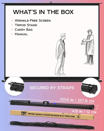 Miniatura 9 de PropVue - Pantalla de proyector con soporte de 120 pulgadas - Pantalla de proyección para interior y exterior para películas u oficinas - Pantalla