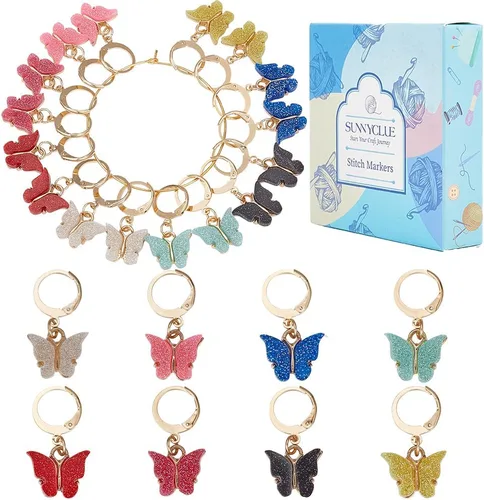 Miniatura 27 de SUNNYCLUE 1 Caja 30Pcs Marcadores de Puntada para Tejer y Ganchillo, Adornos de Flor de Margarita, Perlas de Perla, Tirador de Cremallera, Clip 30