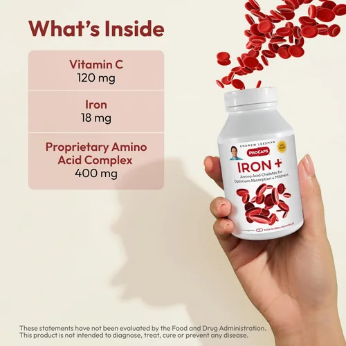 Miniatura 3 de ANDREW LESSMAN Iron Plus 180 cápsulas – 18 mg de hierro, hierro quelado de aminoácidos 100% puro (glicinato, aspartato), más vitamina C para una