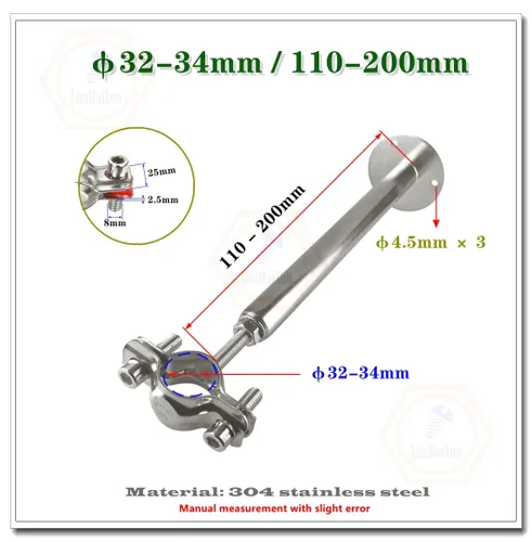 Miniatura 2 de 1 juego de soportes de tubo de montaje en pared de acero inoxidable 304, correas de tubo ajustables para tubo de 1.260-1.339 in, altura de soporte
