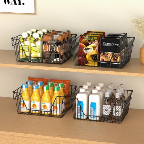 Miniatura 2 de SANNO Cestas apilables de alambre negras apilables para almacenamiento de verduras, despensa, refrigerador y organización de baño, paquete de 3