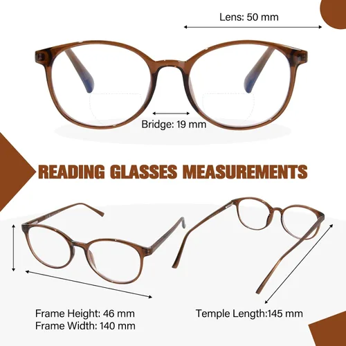 Miniatura 5 de Gafas de lectura bifocales para mujer, lentes TR90 redondos transparentes con bloqueo de luz azul para computadora con bisagra de resorte