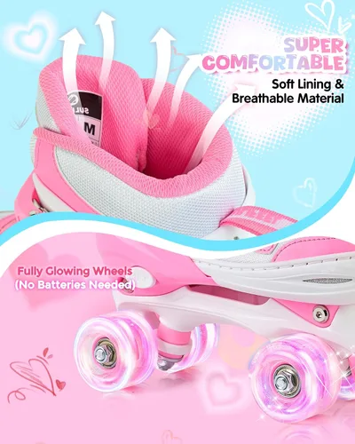 Miniatura 6 de SULIFEEL - Patines ajustables de estilo tie-dye arcoíris para niñas y niños de 3 a 5 años, 5 a 8 años, 6 a 12 años, rosa y morado, con luces