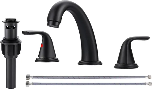 Grifo de baño de amplio alcance, ALEASHA grifo de baño negro mate con desagüe emergente, grifos de lavabo de 3 agujeros para RV/lavabo de camping,