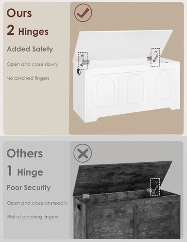 Miniatura 4 de DINZI LVJ Baúl de almacenamiento, caja de juguetes de madera de 39.4 pulgadas con 2 bisagras de seguridad, banco de zapatos de entrada con tapa