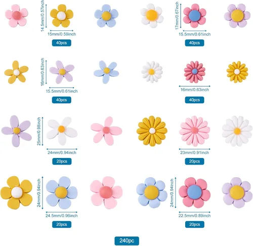 Miniatura 7 de Pandahall - 240 piezas de cabujones de resina de flores opacas con parte trasera plana sin perforar, cuentas autoadhesivas de girasol