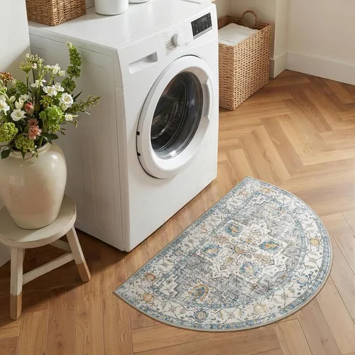 Miniatura 4 de jinchan Alfombra de área pequeña lavable floral vintage, alfombra de entrada simétrica de medio círculo de 2 x 3, alfombra de entrada suave de pelo
