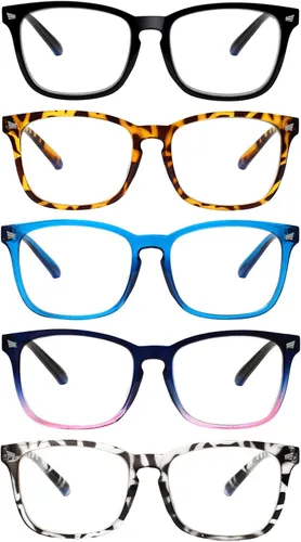 Miniatura 9 de SIGVAN Paquete de 5 Gafas de Lectura con Bloqueo de Luz Azul de Moda Cuadradas para Computadora para Mujeres y Hombres, Anteojos Nerd Anti Rayos UV