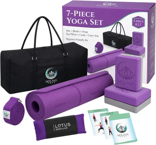 Miniatura 11 de NOLAVA Alfombrillas de Yoga y Juegos Completos – TPE, Antideslizante – Incluye Alfombrilla, Bloques, Correa y Más (Juegos de 6 o 7 Piezas) – Para