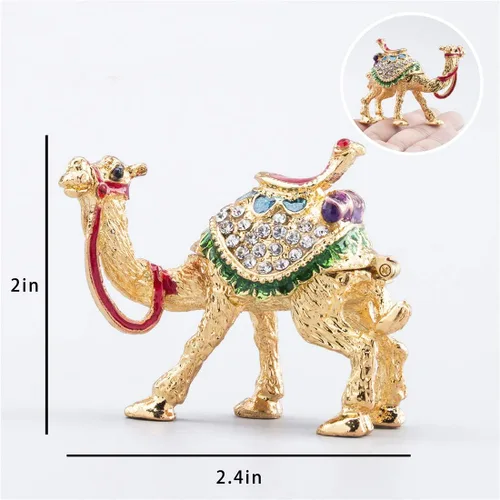 Miniatura 2 de YU FENG Adorno de decoración de figuras de camello de cristal, estatuas de camello esmaltado dorado, caja de joyería con bisagras
