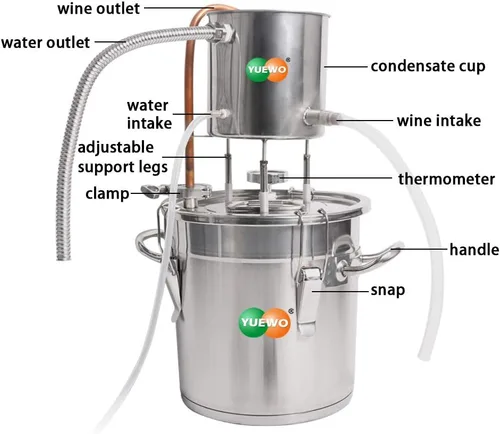 Miniatura 2 de Inicio Destilador Still Spirits Alcohol Vino Hacer Olla de refrigeración con termómetro/bomba de agua para agua de whisky, aceite esencial de acero