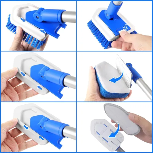 Miniatura 6 de Lalafancy Cepillo de Limpieza para Ducha con Cabezal de Bloqueo, Cepillo Fregador de Bañera y Azulejos 3 en 1 con Mango Largo Extensible de 50