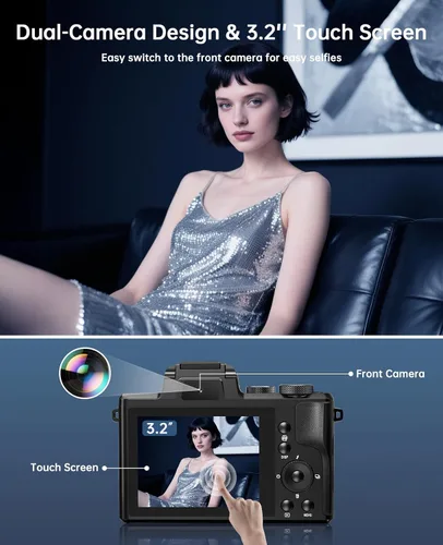 Miniatura 4 de Cámaras digitales 8K para fotografía – Autofoco 88MP WiFi Vlogging Cámara para YouTube con doble lente – Cámara de vlog con zoom digital 16X