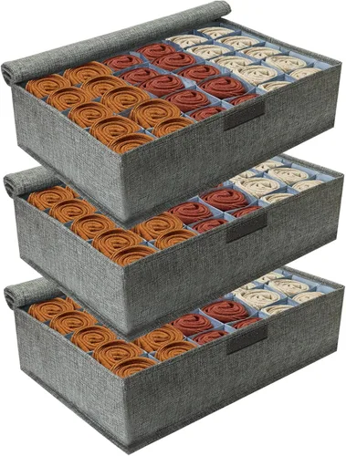 Miniatura 8 de PINGMIC Organizador Divisor de Calcetines Gris 1 Paquete con Tapa - Almacenamiento Plegable para Closet de 30 Celdas, Organizador de Corbatas
