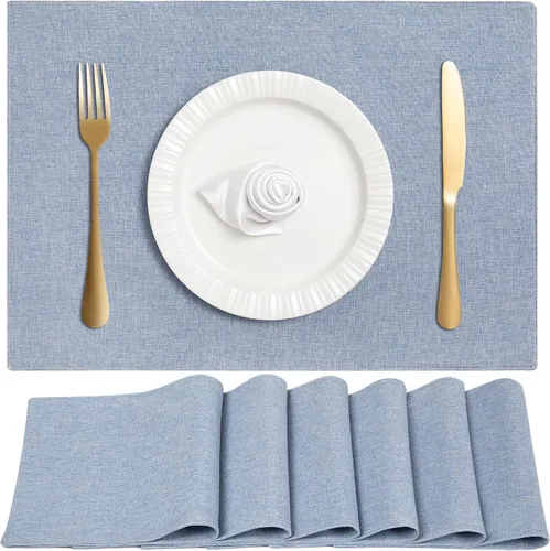 Miniatura 10 de Juego de 6 manteles individuales de tela de lino de doble capa, tejido de algodón, para decoración de mesa de cocina, casa de campo, resistentes al