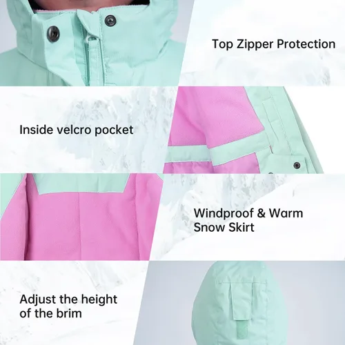 Miniatura 60 de Chaqueta de esquí impermeable para niñas, chaqueta de snowboard para exteriores, resistente al viento, con forro polar, abrigo de nieve cálido