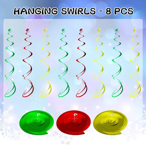 Miniatura 4 de YQUQWN 48 piezas de adornos colgantes de Navidad en espiral - Bolas de alce con copos de nieve en rojo, verde y dorado para fiestas navideñas, árbol