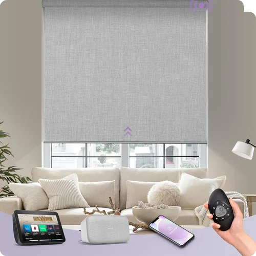 Miniatura 45 de Graywind Persiana enrollable motorizada funciona con Alexa Google, persianas inteligentes 100% opacas recargables con control remoto de motor