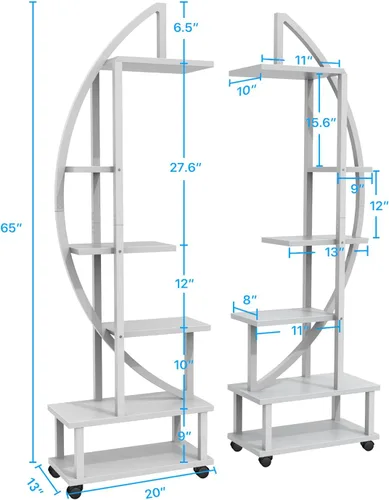 Miniatura 6 de 2 soportes de metal de 6 niveles altos para plantas de interior con ruedas desmontables, soporte para plantas para espacios exteriores con lazo
