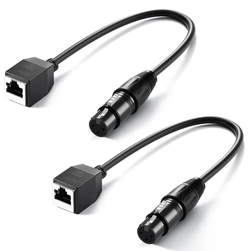 Neewer Cable DMX XLR hembra de 3 pines a RJ45 hembra, paquete de 2 conectores adaptadores RJ45 a 3 pines XLR solo tubo TL60 RGB varita de luz y