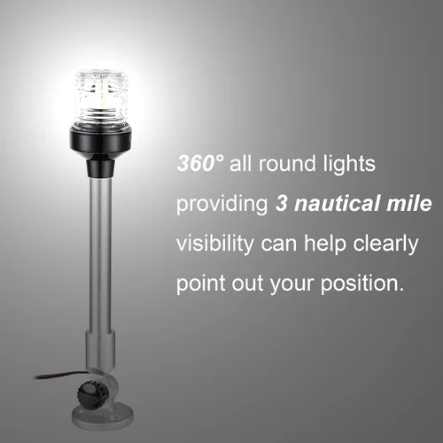 Miniatura 4 de Luces de ancla de navegación de 3 millas náuticas de 12 pulgadas todo alrededor 360° LED blanco con base y tubo de aluminio, bombilla LED adicional