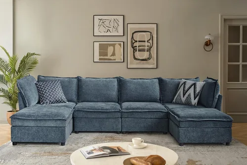Miniatura 13 de HULALA HOME Sofá seccional modular, sofá grande en forma de U de 8 asientos con otomano de almacenamiento, sofá cómodo de chenilla con asiento