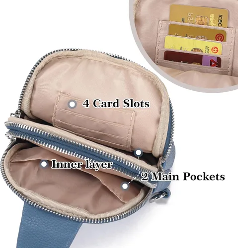 Miniatura 6 de Haytijoe Bolso bandolera pequeño para mujer, de cuero vegano, riñoneras, bolsa de viaje, Azul ácido 2 en 1, A la moda