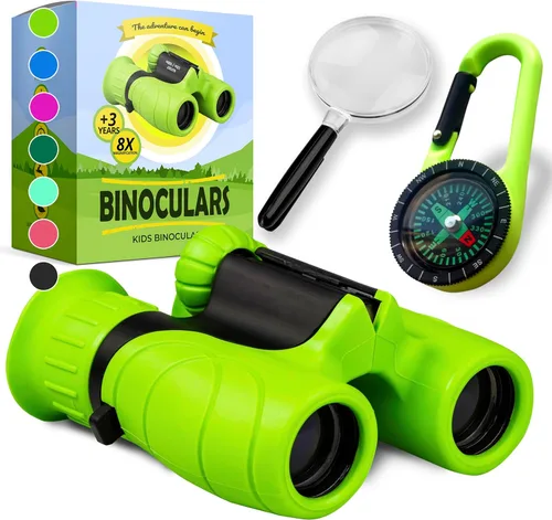 Miniatura 15 de Binoculares para niños – Juguete perfecto para niños pequeños y niñas – Juego extenso que incluye lupa y brújula – Potente aumento 8 x 21 – niños
