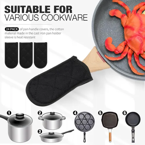 Miniatura 3 de Dandat Juego de 24 fundas de mango caliente para reemplazo diario, fundas de mango de bandeja de regalo, fundas resistentes al calor, funda de Negro