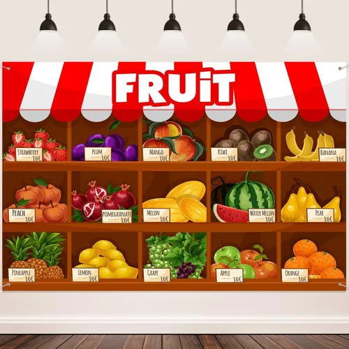 Miniatura 4 de Fondo de supermercado de frutas Exposición de frutas de verano Temporada de cosecha Uvas de fresas Fondo de cabina de fotos Fondo de decoración