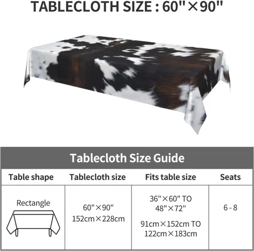 Miniatura 5 de Mantel rectangular de vaca, mantel de cuadros en estilo rústico, lavable, para decoración de cocina y comedor, 60x90 pulgadas