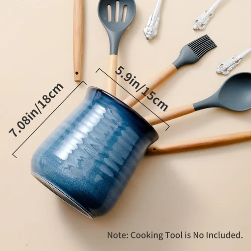 Miniatura 3 de HASENSE Soporte grande para utensilios de cocina de cerámica para encimera de cocina, organizador de utensilios de cocina de 7.1" para encimera
