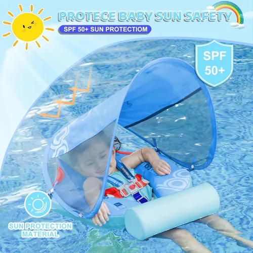 Miniatura 3 de Mambobaby Baby Float with Canopy & Tail Non-Inflatable Baby Swim Float Upgrade Soft Infant Pool Float Sun Protection Newborn Pool Float 3-24 Months