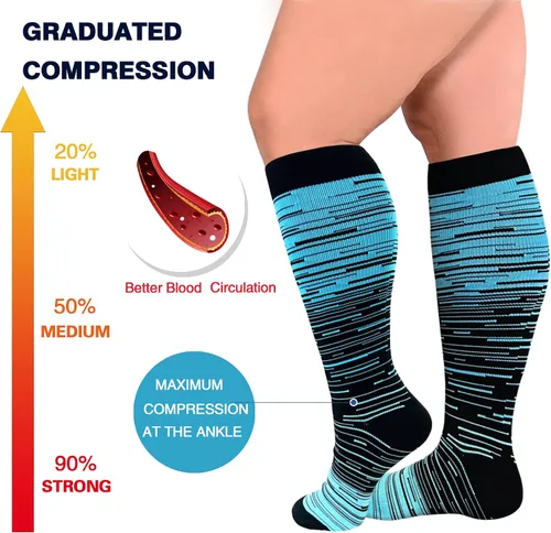 Miniatura 3 de WHOTAY Calcetines de compresión de talla grande para mujer, 20-30 mmHg, 2XL, 3XL, 4XL, 5XL, circulación diabética, transpirables para enfermera
