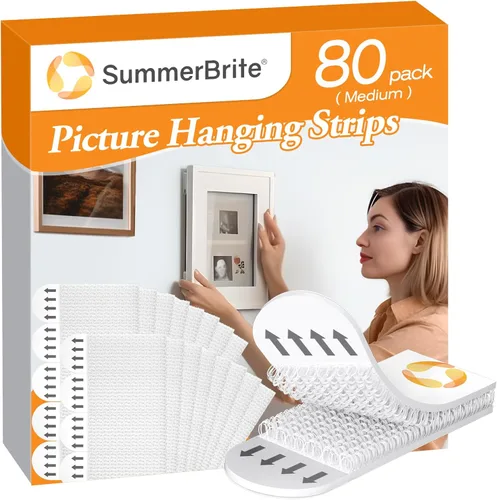 Miniatura 8 de Summerbrite - Tiras resistentes para colgar cuadros, sin dañarlos, kit para colgar cuadros, ganchos sin clavos, cinta adhesiva para pared