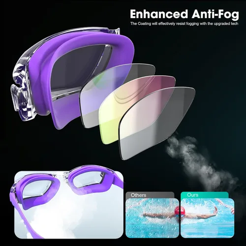 Miniatura 3 de Gafas de natación Braylin, paquete de 2 gafas de natación, antivaho, sin fugas para adultos, hombres, mujeres y jóvenes Paquete de 05.2 púrpura